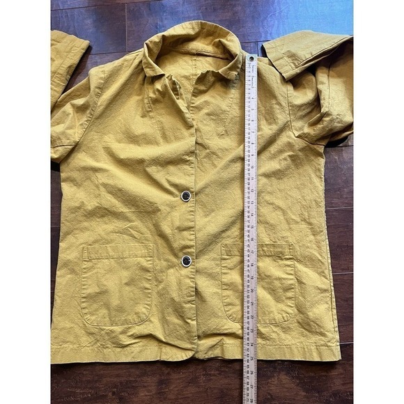Boho Casual Yellow Button Front Cotton Linen Blend Blazer Jacket Womens Large - Picture 3 of 6